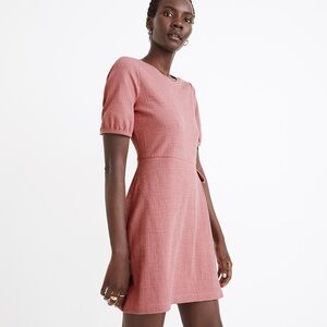 Madewell Crosshatch Puff-Sleeve Faux-Wrap Mini Dress, Berry, Size M, NWT